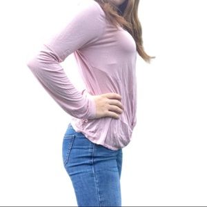 pink long sleeve tie up shirt